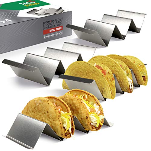 Product Cover Taco Holder Set of 4 - Stainless Steel Taco Stand - Dishwasher & Oven Save - Easy To Fill Taco Rack And Perfect To Keep Your Delicious Tacos