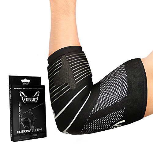 Product Cover Venom Strapped Elbow Brace Compression Sleeve - Elastic Support, Tendonitis Pain, Tennis Elbow, Golfer's Elbow, Arthritis, Bursitis, Basketball, Baseball, Golf, Lifting, Sports, Men, Women