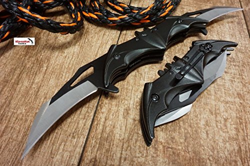 Product Cover New! Batman Dark Knight Bat Spring Assisted Open Folding Double Blade Dual Twin 3 Colors Pocket Knife Tactical Belt Clip Black Gold Rainbow Knives Great Gift (Black)