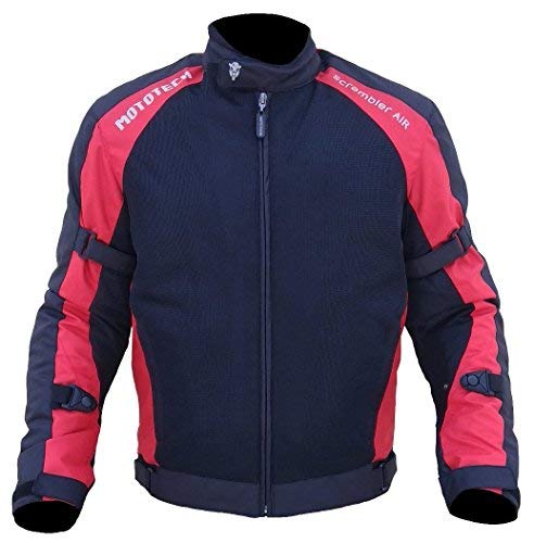 Product Cover Mototech Scrambler Air Motorcycle Jacket - Combo Colors - Orange/Flo Green/Grey (Xxl, Black + Red)