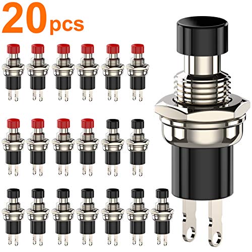 Product Cover DIYhz Momentary Push Button Switch, 1A 250VAC SPST Mini Pushbutton Switches Normal Closed(NC) Black & Red Cap - 20pcs