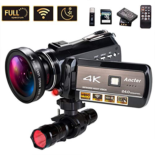 Product Cover 4K Wifi Full Spectrum Camcorders, Ultra HD Infrared Night Vision Paranormal Investigation Video Camera with 60fps 24MP 30X Digital Zoom - Ghost Hunting Camera(with 2 batteries, 32GB SD card included)
