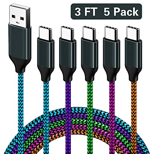 Product Cover USB Type C Cable,3FT USB C to USB A Charger Cord(USB2.0),5Pack Aupek USB C Cable Nylon Braided Fast Charger Cord for Samsung Note 8,Galaxy S8,S9,Nintendo Switch and more(Blue Green Orange Purple Rose)