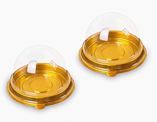 Product Cover 100 Pack 2 inch of Clear plastic mini cake box muffins box cookies cookies muffins dome box wedding birthday gift box This product is not suitable for any square cake (gold)