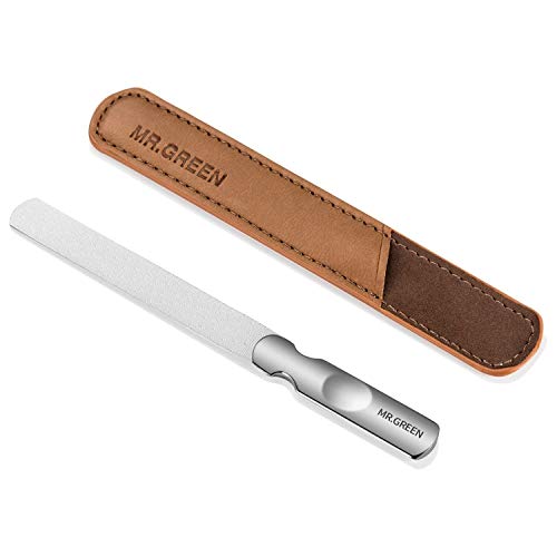 Product Cover Stainless Steel Nail File with Anti-Slip Handle and Leather Case, Double Sided and Files Nails Easily for Men and Woman