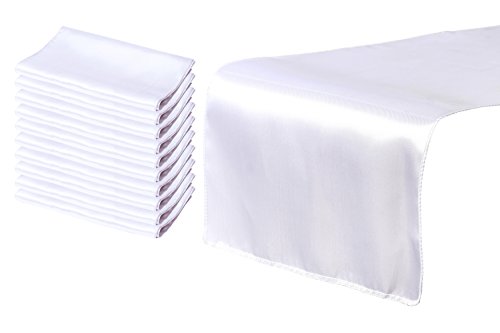 Product Cover Juvale White Table Runner - 10 Pack Wedding Table Runners, Tablecloth Runner Decoration, Perfect for Weddings, Baby Showers, Birthdays, Special Occasions, Catering, 108.3 x 11.8 inches