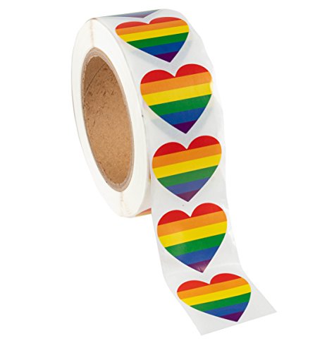 Product Cover Gay Pride Stickers - 1000-Count Love Rainbow Stickers Roll in Heart-Shaped, Pride Flag Labels for Gifts, Crafts, Envelope Sealing, 1.5 x 1.7 Inches