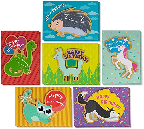 Product Cover Best Paper Greetings Handmade Kids Birthday Cards with Envelopes (12 Pack) 6 Animal Designs