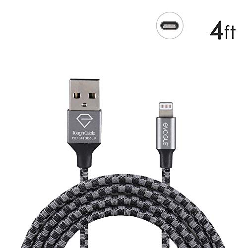 Product Cover E-Vogue Nylon Fabric 2.4A Charging Ballistic Braided Cable, 4ft/1.2m for iPhone, iPad and iPod (Grey and Black)