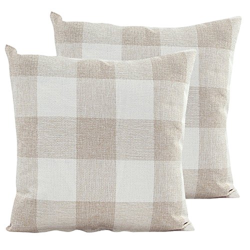 Product Cover famibay Pillow Covers, Square Tartan Cotton Linen Throw Pillow Cases Decorative Cushion Covers for Couch Sofa Bedroom Car(Pack of 2 22