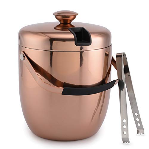 Product Cover Malmo Stainless Steel Double Walled Ice Bucket with Tongs & Lid (3L) - Steel Interior & Copper Exterior - Chiller Bin Basket for Parties, BBQ & Buffet