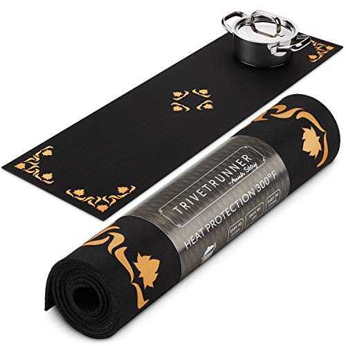 Product Cover Trivetrunner:Decorative Trivet and Kitchen Table Runners Handles Heat Up to 300 F Protects Countertops and Surfaces from Hot Plates, Pots and Dishware (Black and Gold)