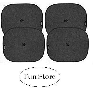 Product Cover Fun Store Fs-3 Universal Black Cotton Fabric Car Window Sunshades with Vacuum Cups (Set of 4)