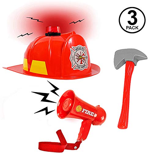 Product Cover Fireman Accessories - 3 Pc Set - Firefighter Dress Up - Role Play Toys - Pretend Play Red