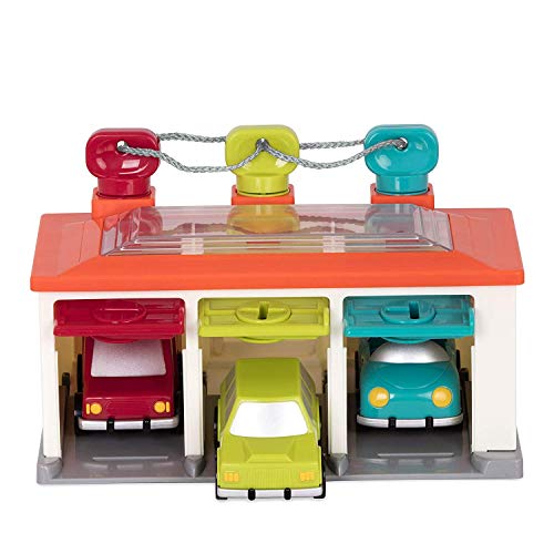 Product Cover Battat - 3 Car Garage - Shape Sorting Toy Garage with Keys and 3 Toy Cars for Toddlers 2 years + (5-Pcs)