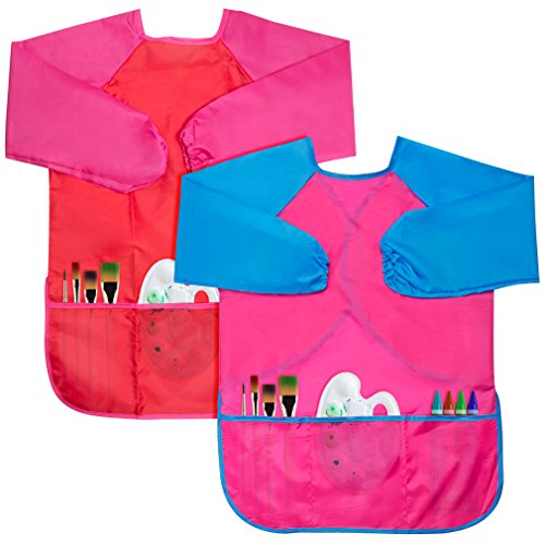 Product Cover CUBACO 2 Pack Kids Art Smocks Children Waterproof Artist Painting Aprons with Long Sleeve and 3 Pockets for Age 3-8 Years