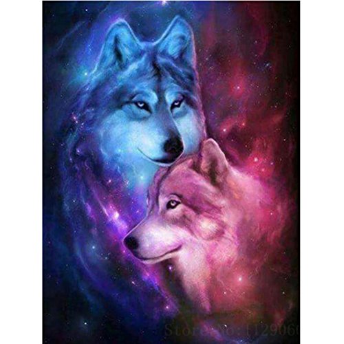 Product Cover Wolf 5D Diamond Painting by Number Kit, Staron DIY Diamond Embroidery Painting Cross Stitch Kit 5D Diamond Crystal Rhinestone Embroidery Painting DIY Art Craft Canvas Wall Decor (Wolf Lover)