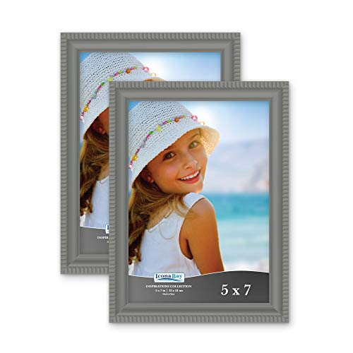 Product Cover Icona Bay 5x7 Picture Frames (2 Pack, Dark Gray) Picture Frame Set, Wall Mount or Table Top, Set of 2 Inspirations Collection
