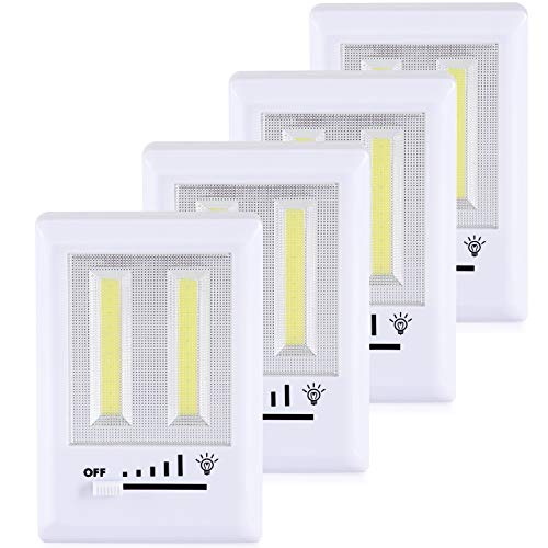 Product Cover DEWENWILS COB LED Night Light, Battery (Included) Operated Closet Light, Dimmable Cordless Light with Switch, Ultra Bright Nightlight for Shelf, Kitchen, Garage, Under Cabinet, 200 Lumen, 4 Pack