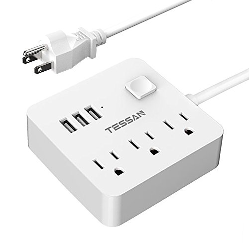 Product Cover Power Strip 3 USB 3 Outlet, Desktop Charging Station 5 ft Extension Cord for Cruise Ship Accessories Dorm Room Plug Extender - White