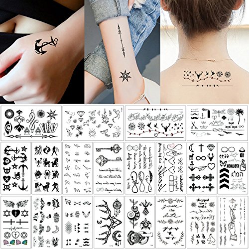 Product Cover 20 Sheets Fake Black Tiny Temporary Tattoo Body Sticker Hand Neck Wrist Art Fashion