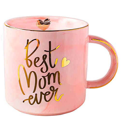 Product Cover Vilight Moms Mug Christmas Gifts for Mother from Daughter and Son - Best Mom Ever Pink Marble Ceramic Coffee Cup 11oz