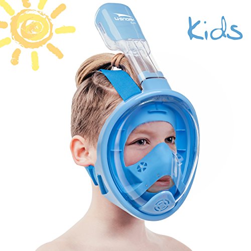 Product Cover Usnork Full Face Snorkel Mask for Kids and Adults - Snorkel Set with 4 Bonus Items - Anti-Fog and Anti-Leak Easybreath Snorkeling Gear - Dive Scuba Mask with 180 Panoramic View (Blue Kids, X-Small)
