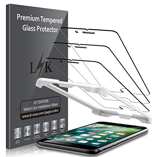 Product Cover LK (3 Pack) Screen Protector for iPhone 7 Plus/iPhone 8 Plus 5.5 inch Tempered Glass Film (Easy Installation Tray) Case Friendly, 9H Hardness HD Clear, Bubble Free