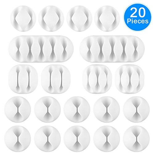 Product Cover AUSTOR 20 Pieces Cable Clips White Cable Holders Adhesive Desk Cable Organizer Silicone Wire Holder Cable Management for Cable, Cord and Wire