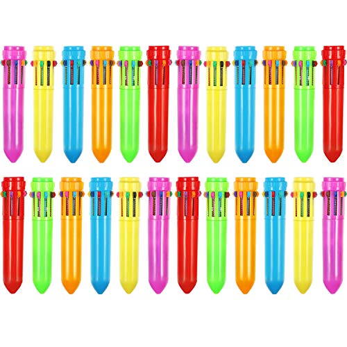 Product Cover Frienda 24 Pieces 10-in-1 Retractable Ballpoint Pens Multicolor Pens Colorful Retractable Mini Shuttle Pens for Office School Supplies Students Children Gift