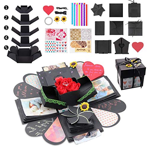 Product Cover Kicpot Creative Explosion Gift Box, Love Memory DIY Photo Album as Birthday Gift and Surprise Box About Love Opend with 14''x14''(Black)