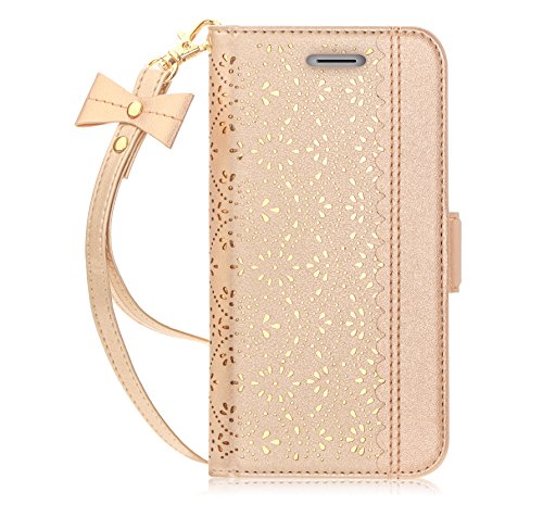 Product Cover Galaxy S9 Case,Galaxy S9 Wallet Case, WWW [Luxurious Romantic Carved Flower] Leather Wallet Case with [Inside Makeup Mirror] and [Kickstand Feature] for Samsung Galaxy S9 Gold