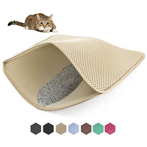 Product Cover WePet Cat Litter Mat, Kitty Litter Trapping Mat - Large Size, Honeycomb Double Layer Mats, No Phthalate, Urine Waterproof, Easy Clean, Scatter Control, Catcher Litter Box Rug Carpet 30x25 Inch Beige
