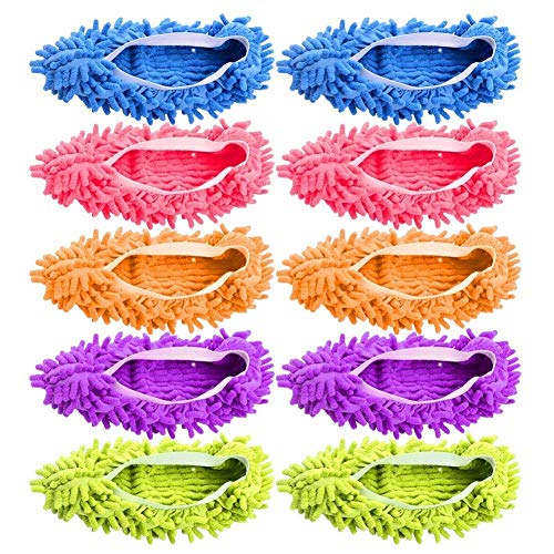 Product Cover JIJIC 5 Pairs (10 Pieces) Multi-Function Dust Duster Mop Slippers Shoes Cover, Soft Washable Reusable Microfiber Foot Socks Floor Cleaning Tools Shoe Cover