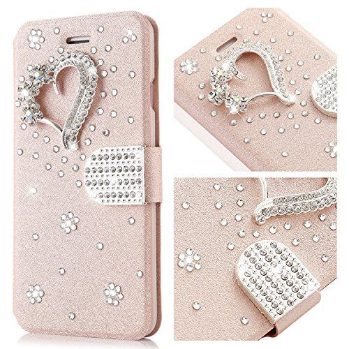 Product Cover for Samsung Galaxy S9 Case,L-FADNUT Bling Jewellery Crystal Rhinestone Flip PU Leather Case,3D Love Magnetic Diamond Buckle Cover with Stand Wallet Card Holder for Galaxy S9 5.8-inch 2018 Rose Gold