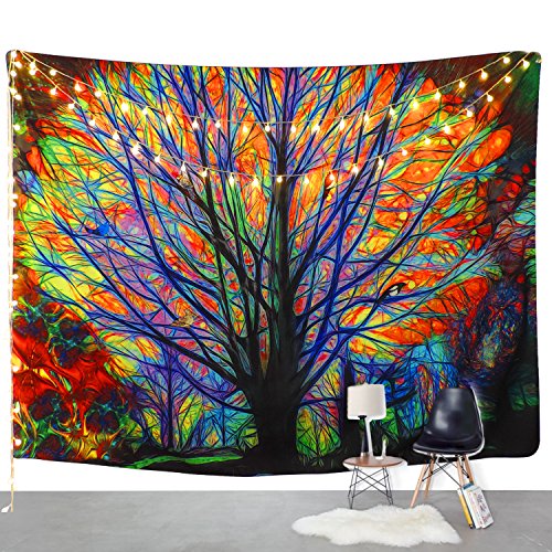 Product Cover BLEUM CADE Colorful Tree Tapestry Wall Hanging Psychedelic Forest with Birds Wall Tapestry Bohemian Mandala Hippie Tapestry for Bedroom Living Room Dorm