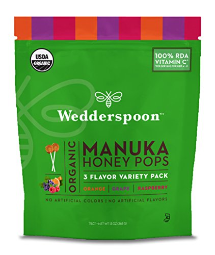 Product Cover Wedderspoon Organic Manuka Honey Pops for Kids, Variety Pack, 75 Count, Unpasteurized, Genuine New Zealand Honey, 100% RDA Vitamin C