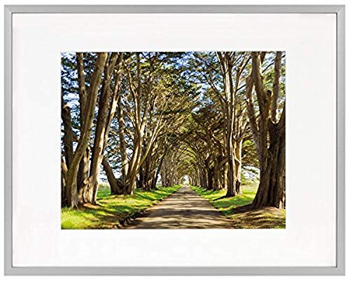 Product Cover Golden State Art 11x14 Picture Frame - Silver Aluminum (Shiny Brushed) - Fit Photo 8x10 with Ivory Mat or 11x14 Without Mat - Metal Frame Wall Mounting - Real Glass (11x14, Silver)