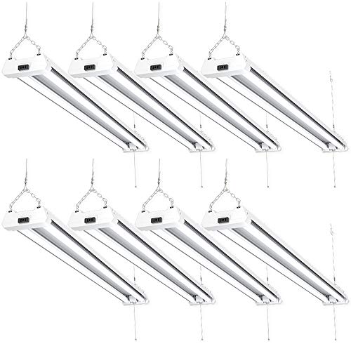 Product Cover Sunco Lighting 8 Pack LED Utility Shop Light, 4 FT, Linkable Integrated Fixture, 40W=260W, 5000K Daylight, 4100 LM, Frosted Lens, Surface/Suspension Mount, Pull Chain, Garage - ETL, Energy Star