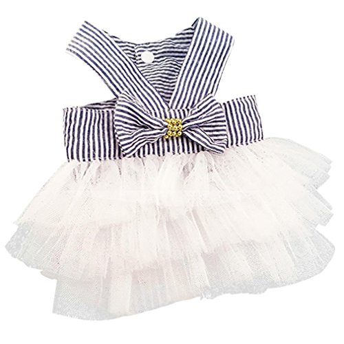 Product Cover Howstar Pet Dress, Cute Halter Bowknot Tutu Dresses for Dog Puppy Lace Skirt Princess Dress (M, Navy)