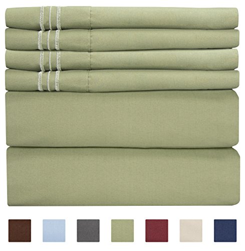 Product Cover Full Size Sheet Set - 6 Piece Set - Hotel Luxury Bed Sheets - Extra Soft - Deep Pockets - Easy Fit - Breathable & Cooling Sheets - Wrinkle Free - Green - Sage Green Bed Sheets - Fulls Sheets - 6 PC