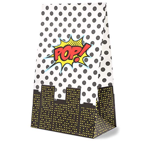 Product Cover Party Treat Bags - 36-Pack Gift Bags, Super-Hero Party Supplies, Paper Favor Bags, Recyclable Goodie Bags for Kids, Comic Themed Design, 5.2 x 8.7 x 3.3 Inches