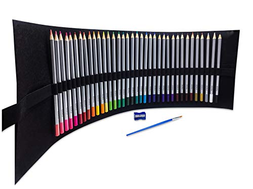 Product Cover OOKU Artist Pro Watercolor Pencils Set 36 Colors / 39 Pc Full Kit | Wet Water Color Pencils Set/Dry Coloring Pencils Set for Adults, Kids | w/BONUS Wool Pencil Wrap, Watercolor Brush, Sharpener
