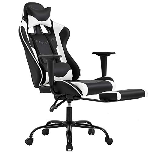 Product Cover Ergonomic Office Chair PC Gaming Chair Desk Chair Executive PU Leather Computer Chair Lumbar Support with Footrest Modern Task Rolling Swivel Chair for Women, Men(White)