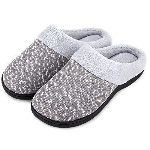 Product Cover Wishcotton Women's Slip On Knit Memory Foam Slippers French Terry Lining Indoor/Outdoor House Shoes,Grey,7-8 M US