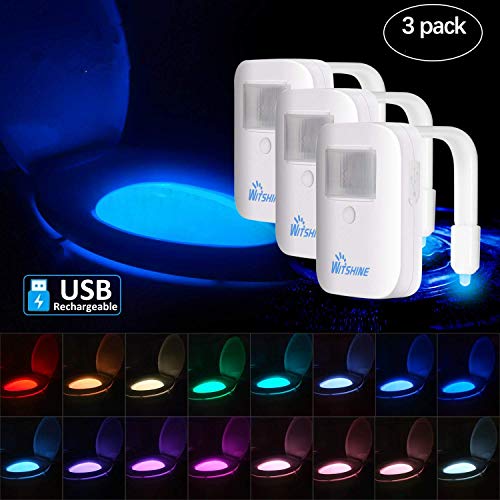 Product Cover Witshine Rechargeable Toilet Bowl Night Light,16-Color Led Motion Sensor Nightlight, Cool Fun Unique Gadget Funny Birthday Gag Gift Idea for Husband Men Dad Mom Him Kids Mother Father Day (3 Pack)