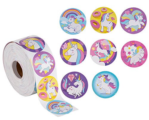 Product Cover Unicorn Stickers - 1000-Count Unicorn Decal Stickers, 8 Cute Designs, Unicorn Party Supplies, 1.5 Inch Diameter Round Labels