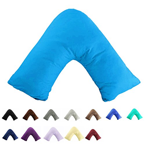 Product Cover TAOSON 100% Cotton 300 Thread Count Soild Envelope Style V Shaped/Tri/Boomerang Standard Pillow Case Cushion Cover Only Cover No Insert (Aqua Blue)