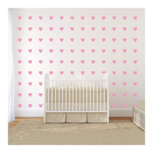 Product Cover JOYRESIDE 2inchx100 Pieces DIY Heart Wall Decal Vinyl Sticker for Baby Kids Children Boy Girl Bedroom Decor Removable Nursery Decoration (Soft Pink)