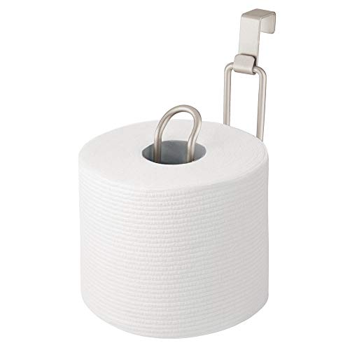 Product Cover mDesign Metal Over The Tank Toilet Tissue Paper Roll Holder Dispenser and Reserve for Bathroom Storage and Organization - Hanging, Holds 1 Roll - Satin